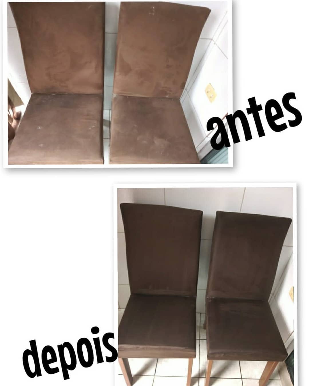 Duas cadeiras estofadas marrons antes e depois